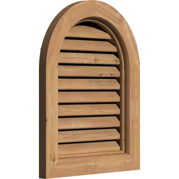 Ekena Millwork Round Top Gable Vent Functional, Western Red Cedar Gable Vent w/ Brick Mould Face Frame, 28"W x 30"H - GVWRT28X3000SFUWR