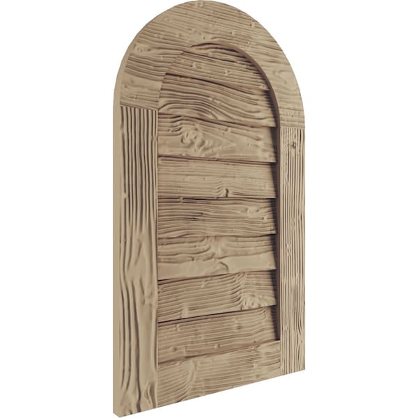 Ekena Millwork Timberthane Sandblasted Round Top Faux Wood Non-Functional Gable Vent, Primed Tan, 16"W x 30"H - GVURRT16X30DSDPR