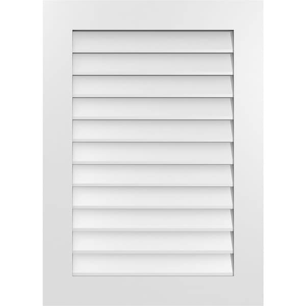 Ekena Millwork Vertical Surface Mount PVC Gable Vent: Non-Functional, w/ 3-1/2"W x 1"P Standard Frame, 26"W x 36"H - GVPVE26X3601SN