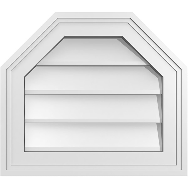 Ekena Millwork Octagonal Top Surface Mount PVC Gable Vent w/ 2"W x 1-1/2"P Brickmould Frame, 16"W x 14"H - GVPOT16X1402SN