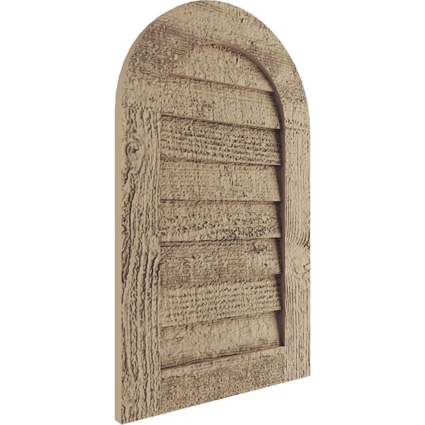 Ekena Millwork Timberthane Rough Sawn Round Top Faux Wood Non-Functional Gable Vent, Primed Tan, 20"W x 24"H - GVURRT20X24DRSPR