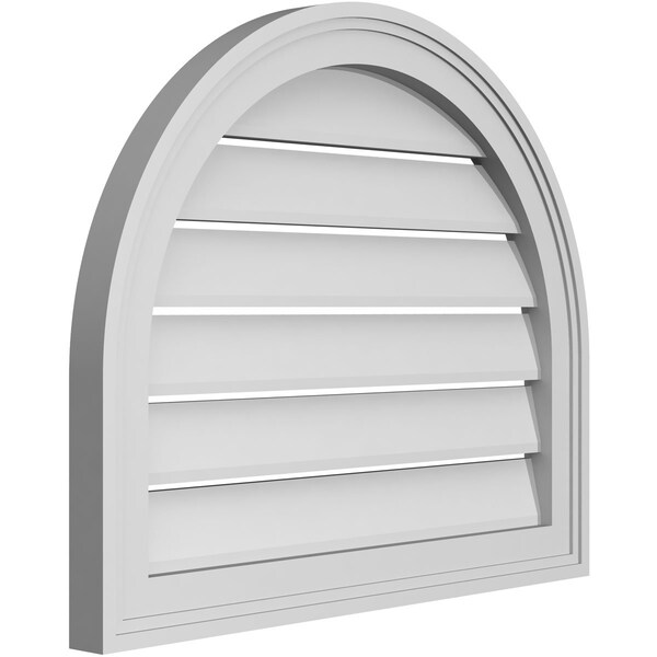 Ekena Millwork Round Top Surface Mount PVC Gable Vent: Functional, w/ 2"W x 1-1/2"P Brickmould Frame, 24"W x 20"H - GVPRT24X2002SF