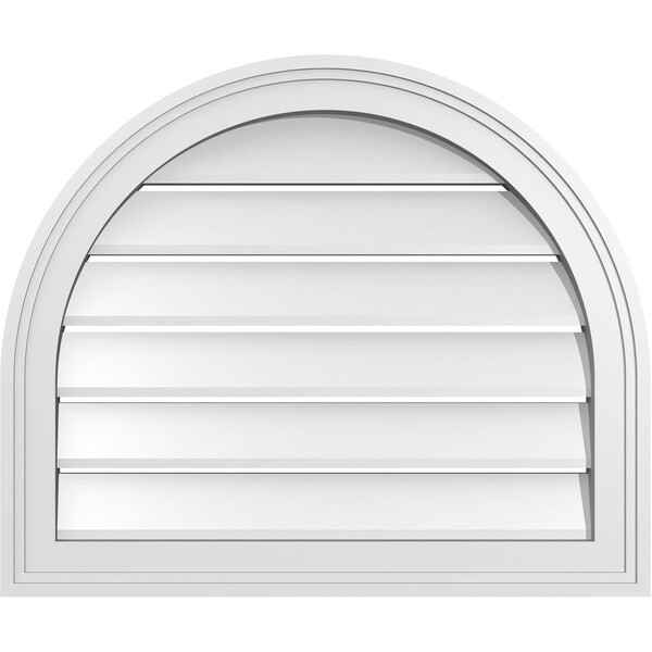 Ekena Millwork Round Top Surface Mount PVC Gable Vent: Functional, w/ 2"W x 1-1/2"P Brickmould Frame, 24"W x 20"H - GVPRT24X2002SF