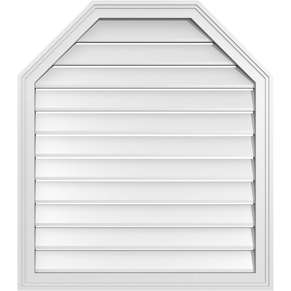 Ekena Millwork Octagonal Top Surface Mount PVC Gable Vent w/ 2"W x 1-1/2"P Brickmould Frame, 30"W x 34"H - GVPOT30X3402SF