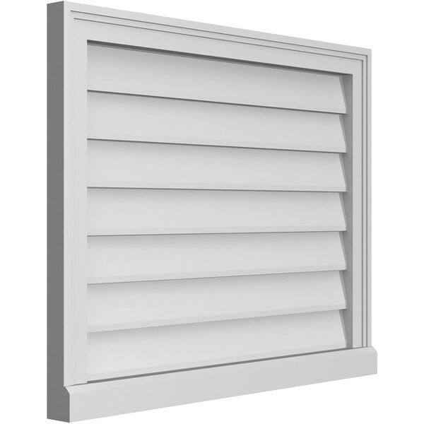 Ekena Millwork Vertical Surface Mount PVC Gable Vent w/ 2"W x 2"H , Brickmould Sill Frame, 30"W x 24"H - GVPVE30X2403SN