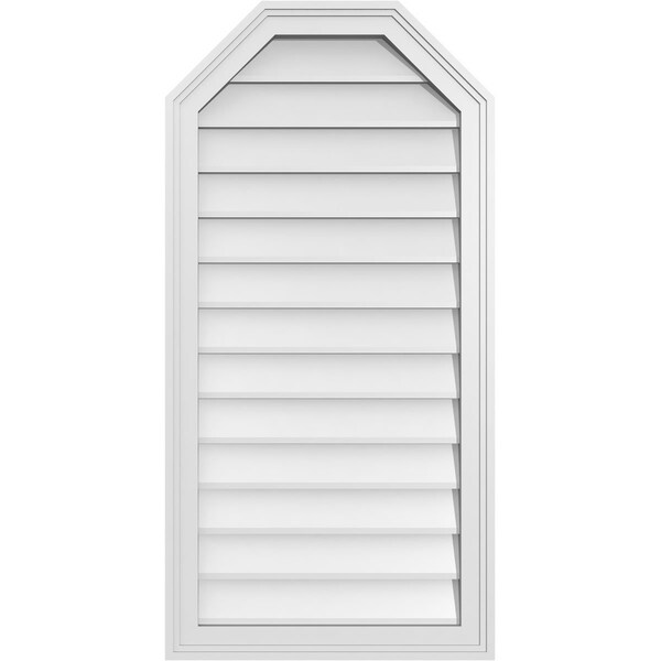 Ekena Millwork Octagonal Top Surface Mount PVC Gable Vent w/ 2"W x 1-1/2"P Brickmould Frame, 20"W x 40"H - GVPOT20X4002SN