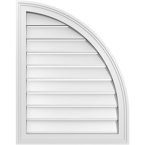 Ekena Millwork Quarter Round Top Right Surface Mount PVC Gable Vent w/ 2"W x 1-1/2"P Brickmould Frame, 22"W x 28"H - GVPQR22X2802SF