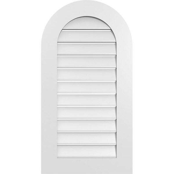 Ekena Millwork Round Top Surface Mount PVC Gable Vent: Functional, w/ 3-1/2"W x 1"P Standard Frame, 20"W x 38"H - GVPRT20X3801SF