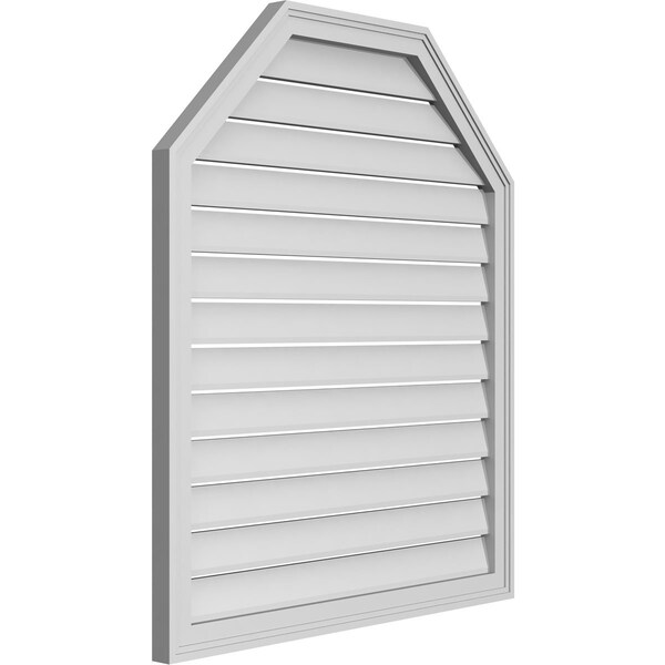 Ekena Millwork Octagonal Top Surface Mount PVC Gable Vent w/ 2"W x 1-1/2"P Brickmould Frame, 34"W x 40"H - GVPOT34X4002SF