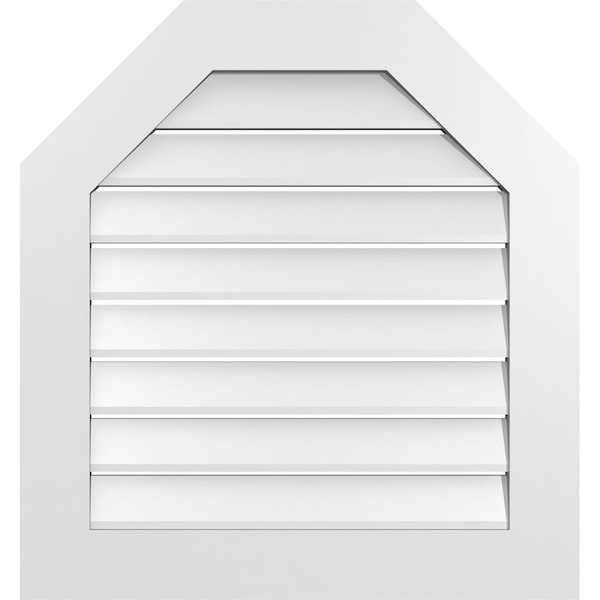 Ekena Millwork Octagonal Top Surface Mount PVC Gable Vent: Functional, w/ 3-1/2"W x 1"P Standard Frame, 28"W x 30"H - GVPOT28X3001SF