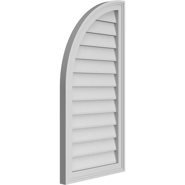 Ekena Millwork Quarter Round Top Left Surface Mount PVC Gable Vent w/ 2"W x 1-1/2"P Brickmould Frame, 18"W x 36"H - GVPQL18X3602SN