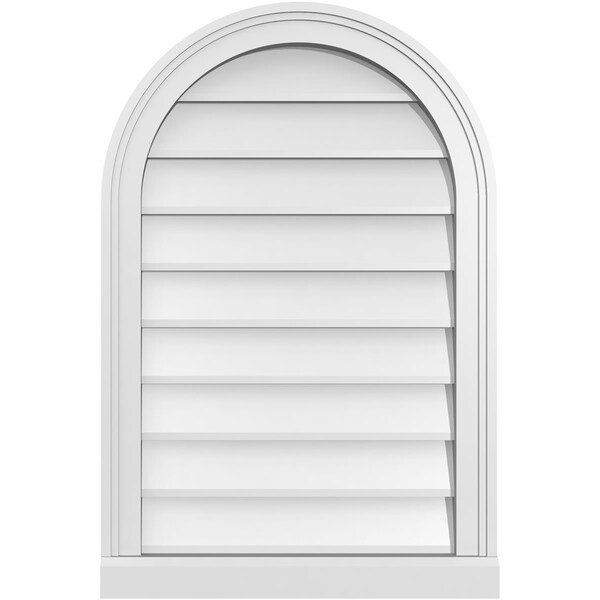 Ekena Millwork Round Top Surface Mount PVC Gable Vent w/ 2"W x 2"P Brickmould Sill Frame, 20"W x 30"H - GVPRT20X3003SN