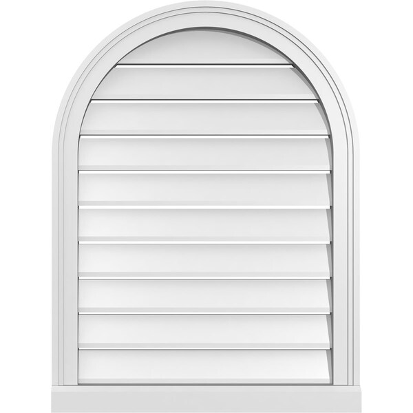 Ekena Millwork Round Top Surface Mount PVC Gable Vent: Functional, w/ 2"W x 2"P Brickmould Sill Frame, 24"W x 32"H - GVPRT24X3203SF