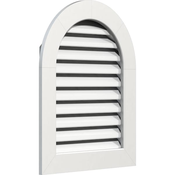 Ekena Millwork Round Top Gable Vent Functional, PVC Gable Vent w/ 1" x 4" Flat Trim Frame, 24"W x 28"H - GVPRT24X2801FUN