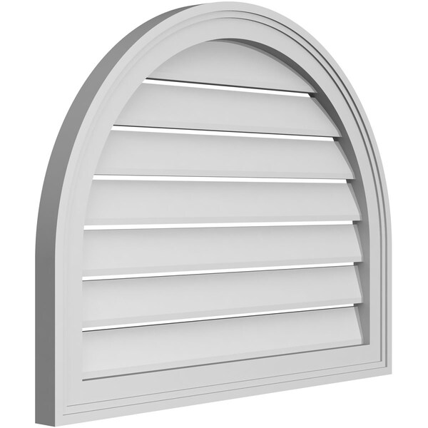 Ekena Millwork Round Top Surface Mount PVC Gable Vent: Functional, w/ 2"W x 1-1/2"P Brickmould Frame, 28"W x 22"H - GVPRT28X2202SF