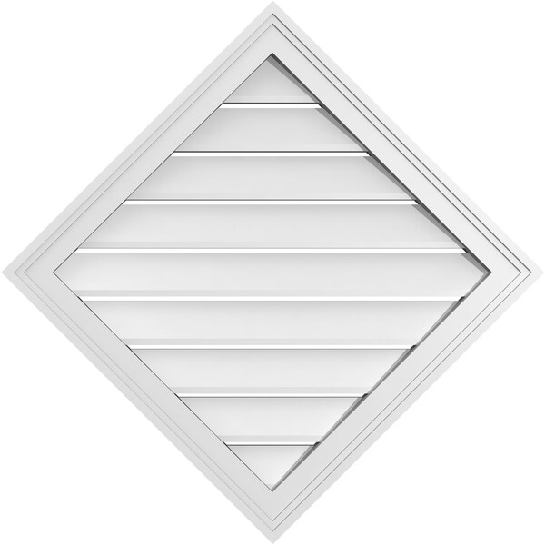 Ekena Millwork Diamond Surface Mount PVC Gable Vent: Non-Functional, w/ 2"W x 1-1/2"P Brickmould Frame, 28"W x 28"H - GVPDI28X2802SN