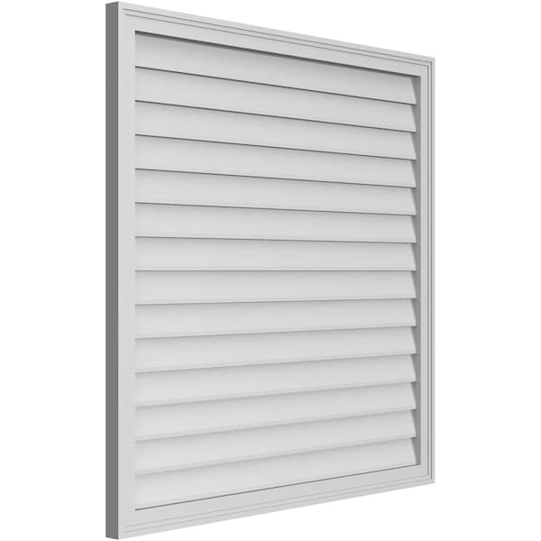 Ekena Millwork Vertical Surface Mount PVC Gable Vnt: Non-Functional, w/2"W x 1-1/2"H, Brickmould Frame, 42"W x 42"H - GVPVE42X4202SN