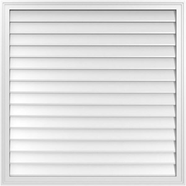 Ekena Millwork Vertical Surface Mount PVC Gable Vnt: Non-Functional, w/2"W x 1-1/2"H, Brickmould Frame, 42"W x 42"H - GVPVE42X4202SN