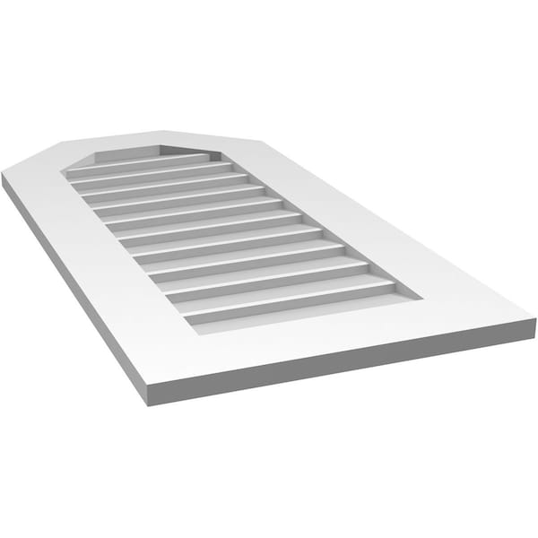 Ekena Millwork Octagonal Top Surface Mount PVC Gable Vent w/ 3-1/2"W x 1"P Standard Frame, 18"W x 36"H - GVPOT18X3601SN