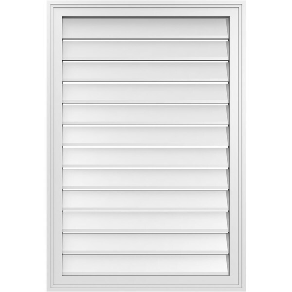 Ekena Millwork Vertical Surface Mount PVC Gable Vent: Functional, w/ 2"W x 1-1/2"P Brickmould Frame, 26"W x 38"H - GVPVE26X3802SF