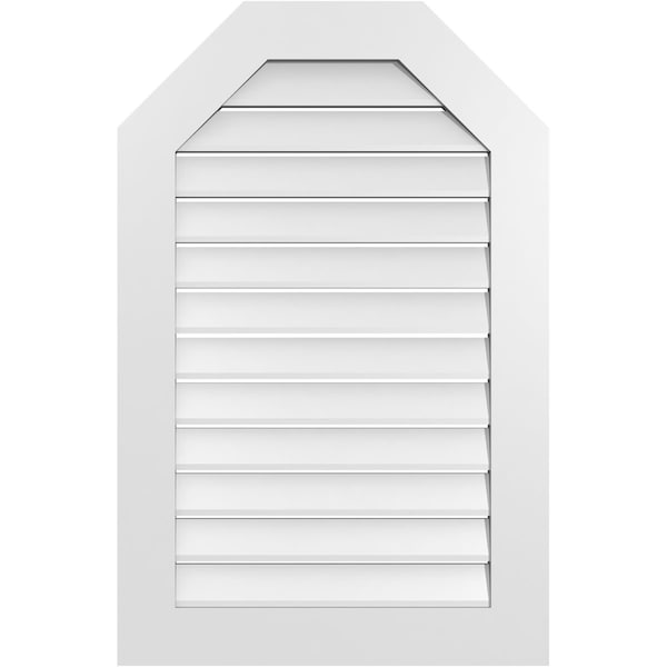 Ekena Millwork Octagonal Top Surface Mount PVC Gable Vent: Functional, w/ 3-1/2"W x 1"P Standard Frame, 26"W x 40"H - GVPOT26X4001SF