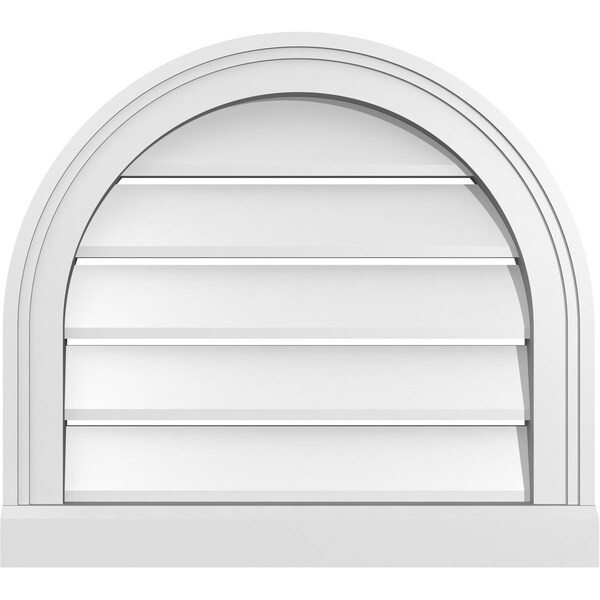 Ekena Millwork Round Top Surface Mount PVC Gable Vent: Functional, w/ 2"W x 2"P Brickmould Sill Frame, 20"W x 18"H - GVPRT20X1803SF