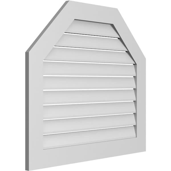 Ekena Millwork Octagonal Top Surface Mount PVC Gable Vent: Functional, w/ 3-1/2"W x 1"P Standard Frame, 36"W x 32"H - GVPOT36X3201SF