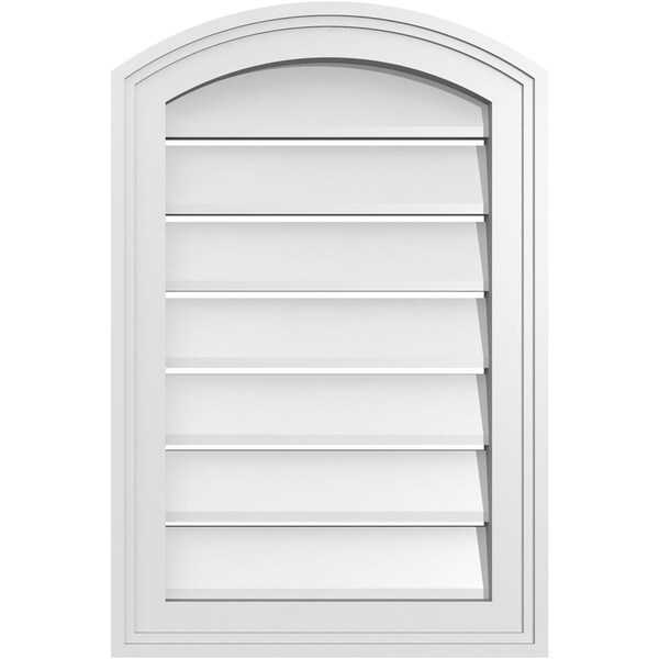 Ekena Millwork Arch Top Surface Mount PVC Gable Vent: Non-Functional, w/2"W x 1-1/2"P Brickmould Frame, 16"W x 22"H - GVPAR16X2202SN