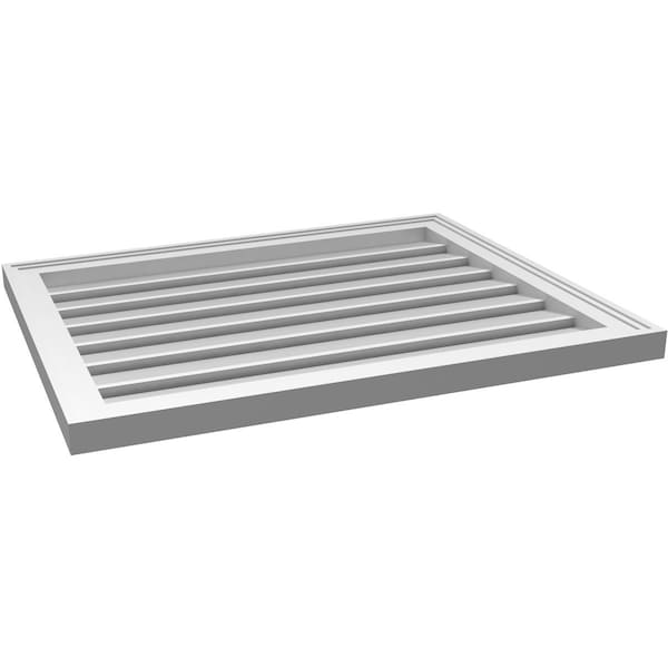 Ekena Millwork Vertical Surface Mount PVC Gable Vent: Functional, w/ 2"W x 1-1/2"P Brickmould Frame, 30"W x 24"H - GVPVE30X2402SF