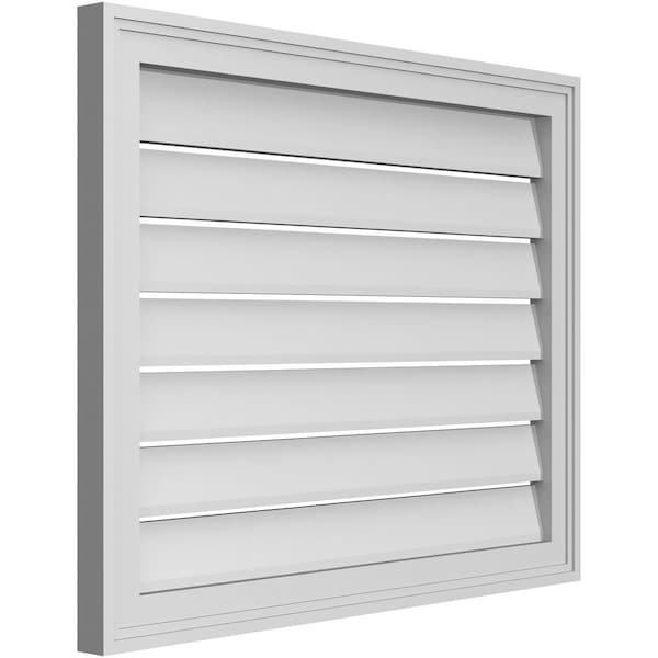 Ekena Millwork Vertical Surface Mount PVC Gable Vent: Functional, w/ 2"W x 1-1/2"P Brickmould Frame, 30"W x 24"H - GVPVE30X2402SF