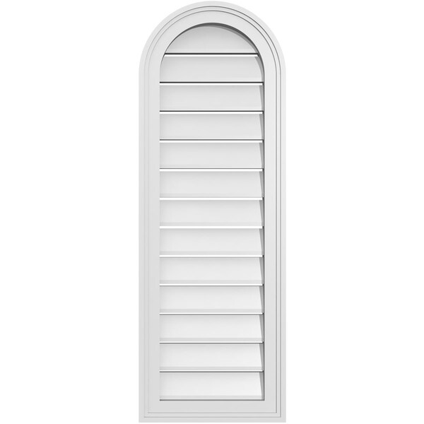 Ekena Millwork Round Top Surface Mount PVC Gable Vent: Functional, w/ 2"W x 1-1/2"P Brickmould Frame, 14"W x 40"H - GVPRT14X4002SF