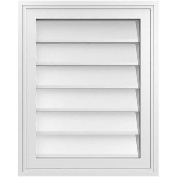 Ekena Millwork Vertical Surface Mount PVC Gable Vnt: Non-Functional, w/2"W x 1-1/2"H, Brickmould Frame, 16"W x 20"H - GVPVE16X2002SN