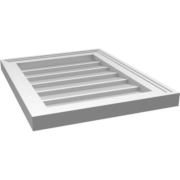 Ekena Millwork Vertical Surface Mount PVC Gable Vnt: Non-Functional, w/2"W x 1-1/2"H, Brickmould Frame, 16"W x 20"H - GVPVE16X2002SN