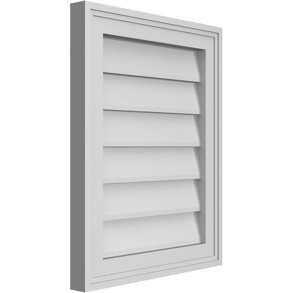 Ekena Millwork Vertical Surface Mount PVC Gable Vnt: Non-Functional, w/2"W x 1-1/2"H, Brickmould Frame, 16"W x 20"H - GVPVE16X2002SN