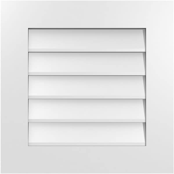 Ekena Millwork Vertical Surface Mount PVC Gable Vent: Non-Functional, w/ 3-1/2"W x 1"P Standard Frame, 22"W x 22"H - GVPVE22X2201SN
