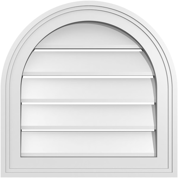 Ekena Millwork Round Top Surface Mount PVC Gable Vent: Functional, w/ 2"W x 1-1/2"P Brickmould Frame, 18"W x 18"H - GVPRT18X1802SF
