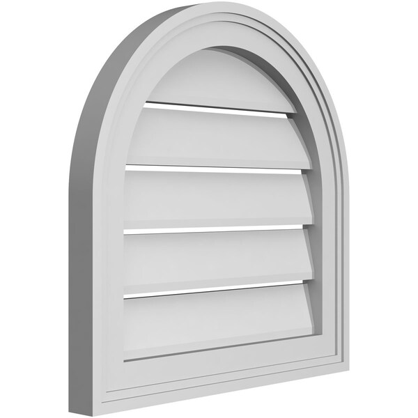 Ekena Millwork Round Top Surface Mount PVC Gable Vent: Functional, w/ 2"W x 1-1/2"P Brickmould Frame, 18"W x 18"H - GVPRT18X1802SF