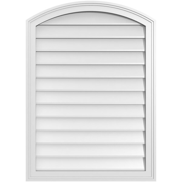 Ekena Millwork Arch Top Surface Mount PVC Gable Vent: Functional, w/ 2"W x 1-1/2"P Brickmould Frame, 26"W x 36"H - GVPAR26X3602SF