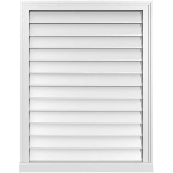 Ekena Millwork Vertical Surface Mount PVC Gable Vent w/ 2"W x 2"H , Brickmould Sill Frame, 28"W x 36"H - GVPVE28X3603SN