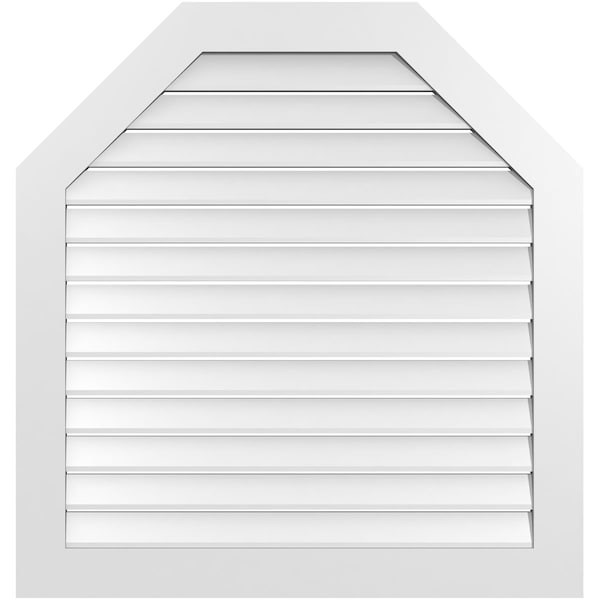 Ekena Millwork Octagonal Top Surface Mount PVC Gable Vent: Functional, w/ 3-1/2"W x 1"P Standard Frame, 40"W x 42"H - GVPOT40X4201SF