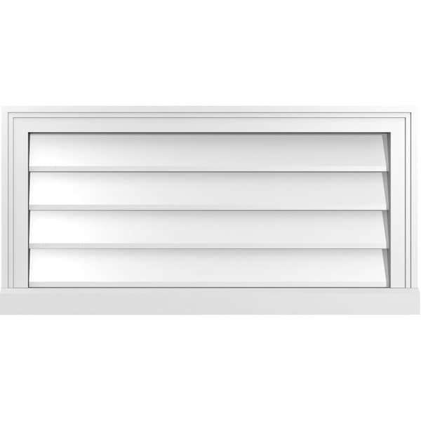 Ekena Millwork Vertical Surface Mount PVC Gable Vent w/ 2"W x 2"H , Brickmould Sill Frame, 32"W x 16"H - GVPVE32X1603SN