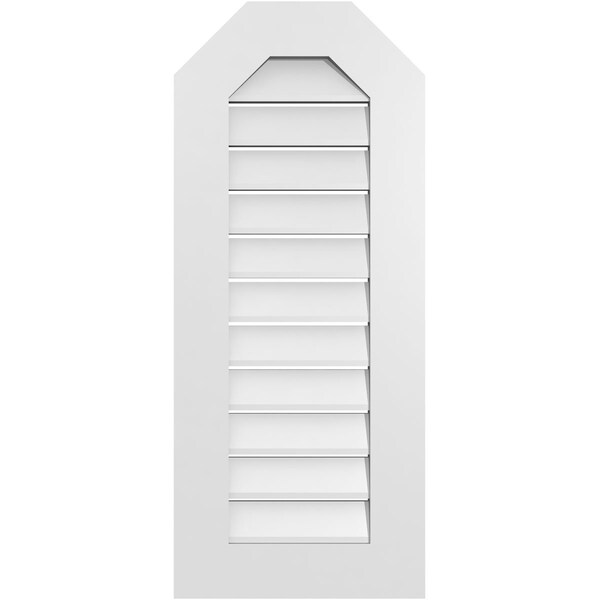 Ekena Millwork Octagonal Top Surface Mount PVC Gable Vent: Functional, w/ 3-1/2"W x 1"P Standard Frame, 16"W x 38"H - GVPOT16X3801SF