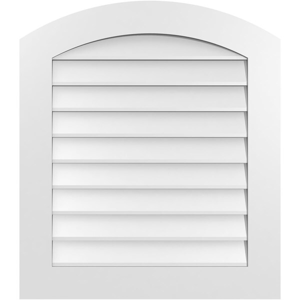 Ekena Millwork Arch Top Surface Mount PVC Gable Vent: Functional, w/ 3-1/2"W x 1"P Standard Frame, 28"W x 32"H - GVPAR28X3201SF
