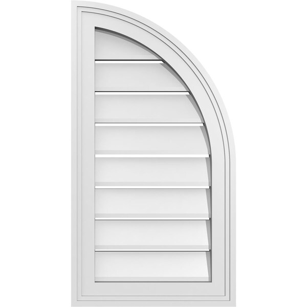 Ekena Millwork Quarter Round Top Right Surface Mount PVC Gable Vent w/ 2"W x 1-1/2"P Brickmould Frame, 14"W x 26"H - GVPQR14X2602SF