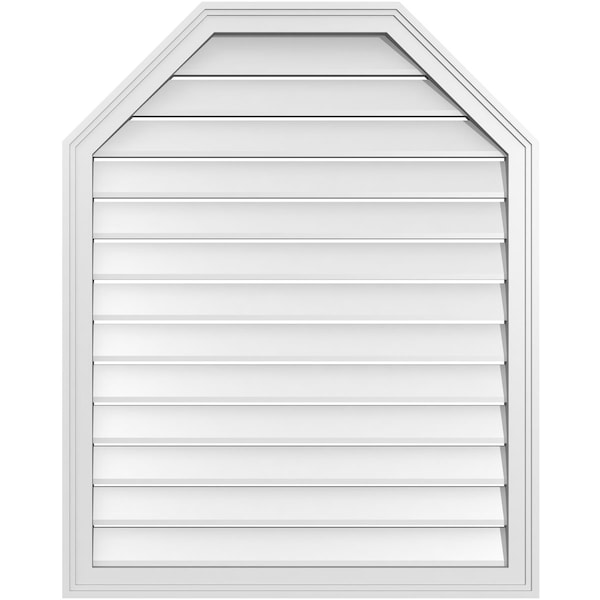 Ekena Millwork Octagonal Top Surface Mount PVC Gable Vent w/ 2"W x 1-1/2"P Brickmould Frame, 32"W x 40"H - GVPOT32X4002SF