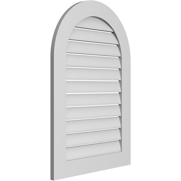 Ekena Millwork Round Top Surface Mount PVC Gable Vent: Functional, w/ 3-1/2"W x 1"P Standard Frame, 26"W x 38"H - GVPRT26X3801SF
