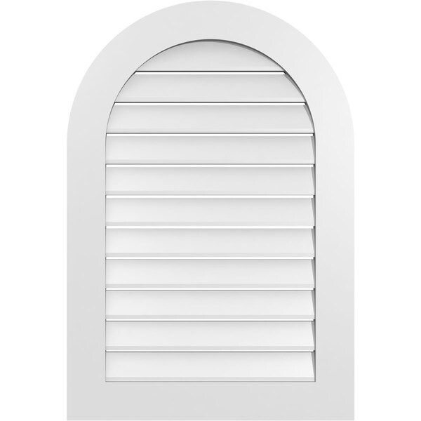 Ekena Millwork Round Top Surface Mount PVC Gable Vent: Functional, w/ 3-1/2"W x 1"P Standard Frame, 26"W x 38"H - GVPRT26X3801SF