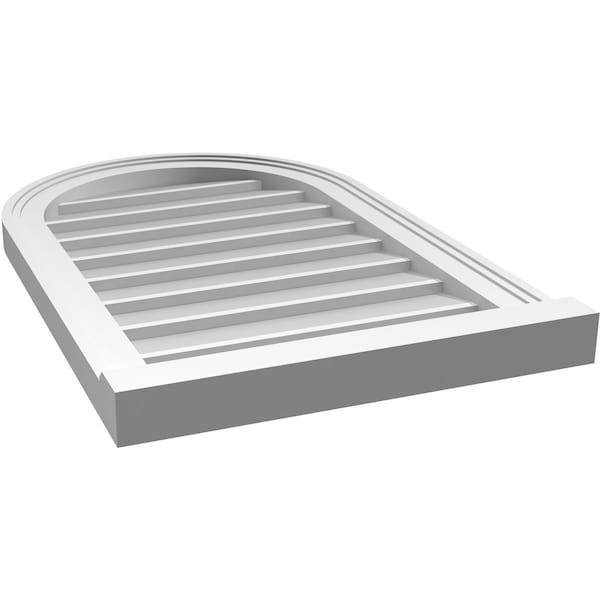 Ekena Millwork Round Top Surface Mount PVC Gable Vent w/ 2"W x 2"P Brickmould Sill Frame, 18"W x 28"H - GVPRT18X2803SN