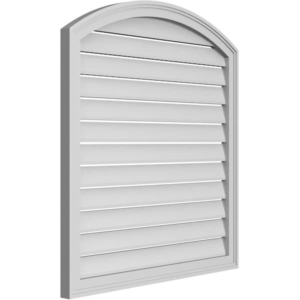Ekena Millwork Arch Top Surface Mount PVC Gable Vent: Non-Functional, w/2"W x 1-1/2"P Brickmould Frame, 34"W x 34"H - GVPAR34X3402SN