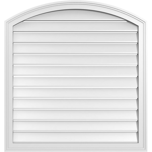 Ekena Millwork Arch Top Surface Mount PVC Gable Vent: Non-Functional, w/2"W x 1-1/2"P Brickmould Frame, 34"W x 34"H - GVPAR34X3402SN